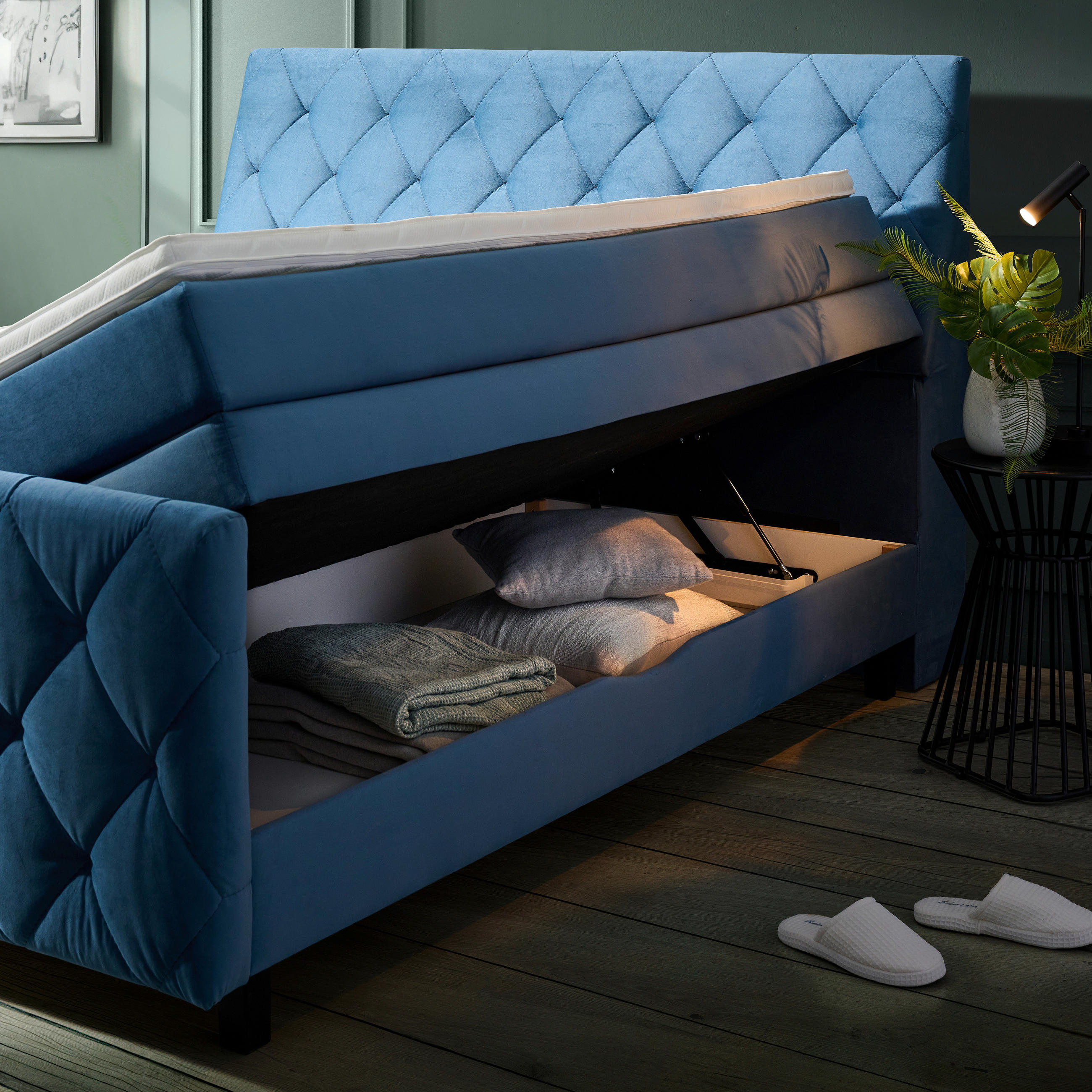 BOXSPRINGBETT 160/200 cm  in Blau  - Blau/Schwarz, Konventionell, Holz/Textil (160/200cm) - Ti'me