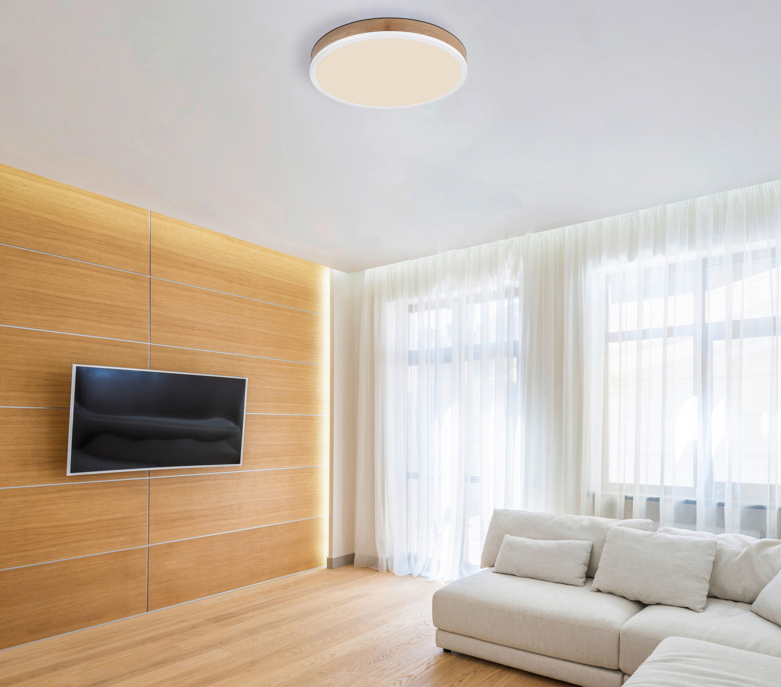 LED-DECKENLEUCHTE 45/8,5 cm   - Dunkelbraun/Opal, Natur, Holzwerkstoff/Kunststoff (45/8,5cm) - Globo