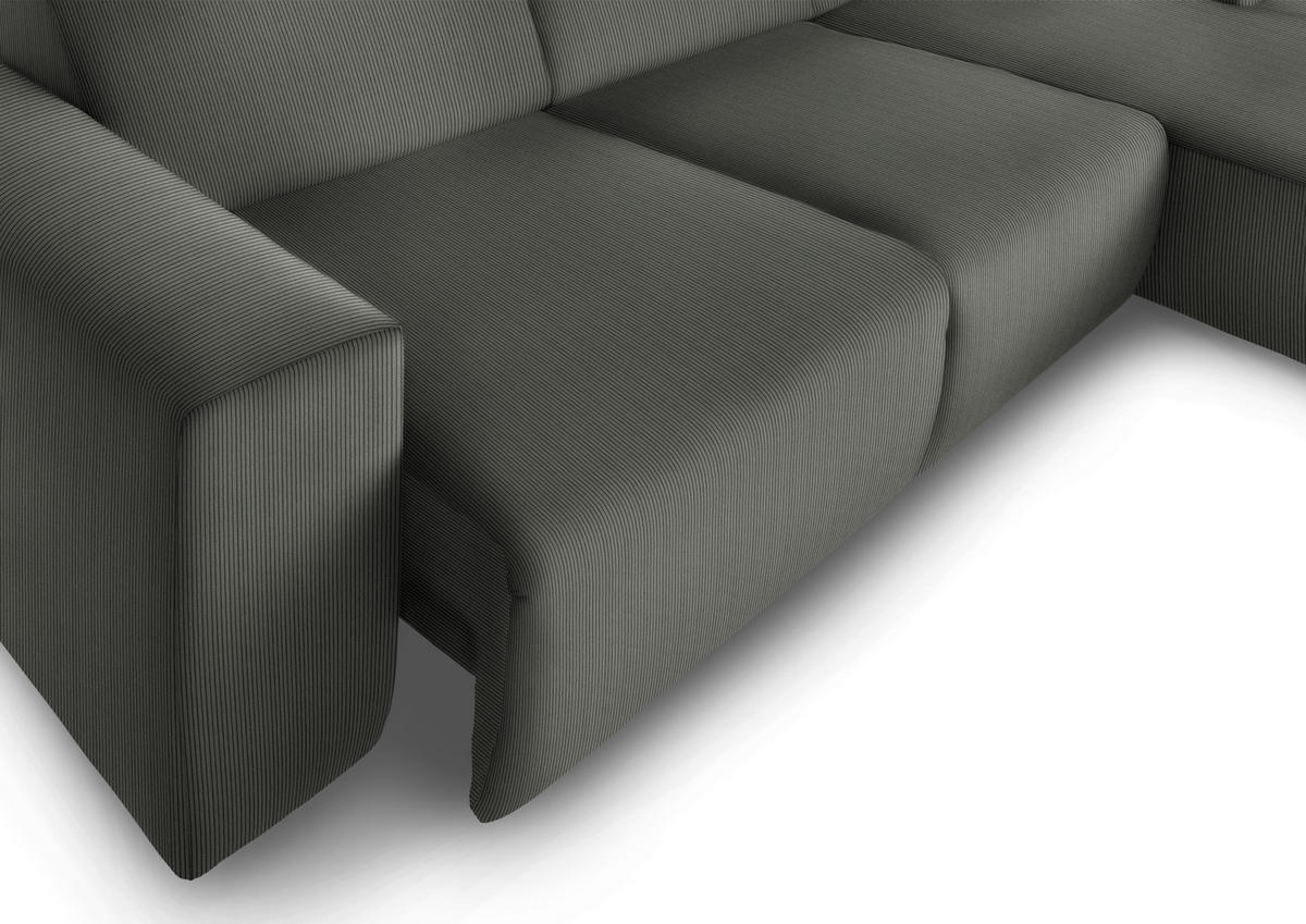 ECKSOFA in Feincord Grau  - Schwarz/Grau, Design, Kunststoff/Textil (301/177cm) - Beldomo Style