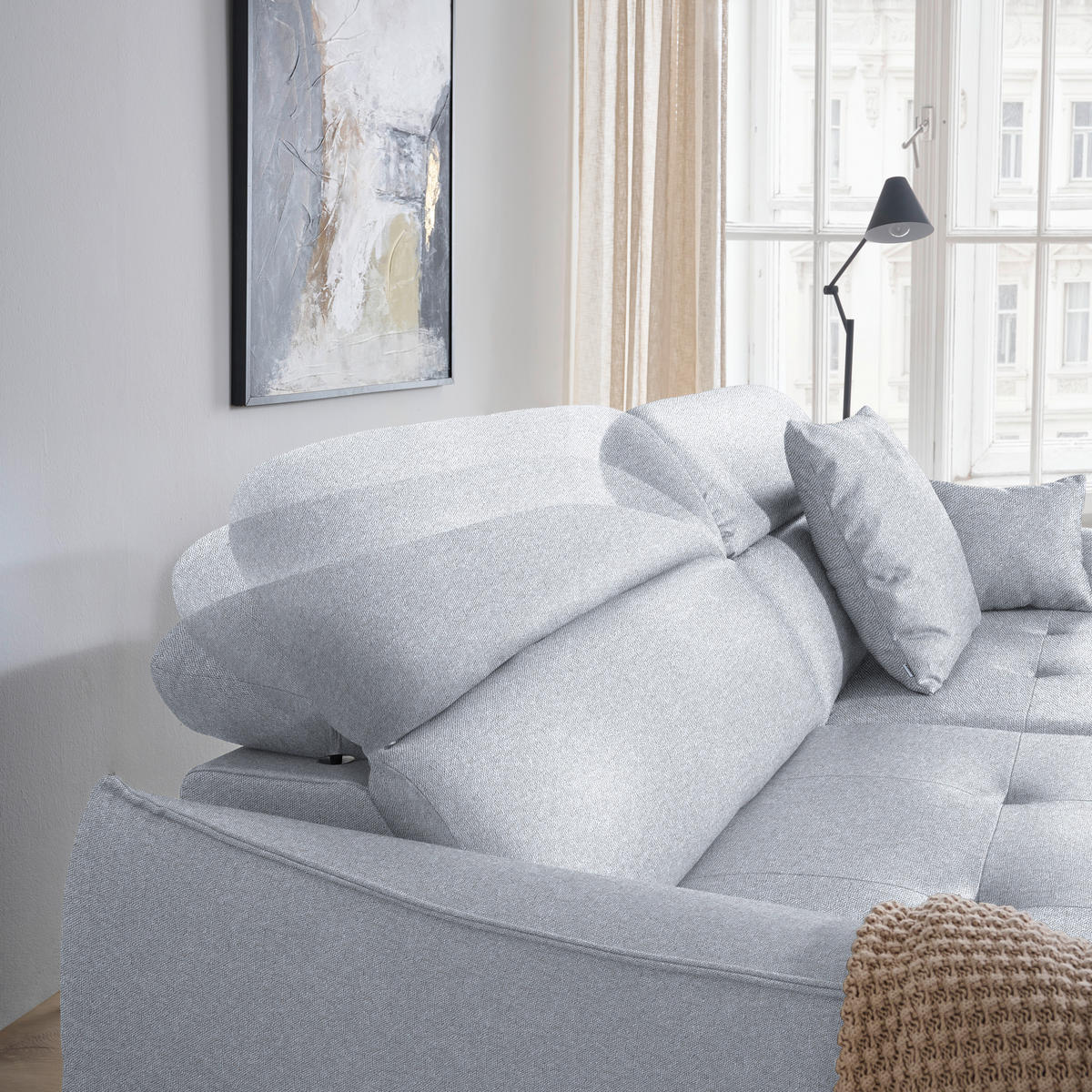 ECKSOFA MANTA in Flachgewebe Hellgrau  175/246 cm  - Hellgrau/Schwarz, Design, Textil/Metall (175/246cm) - Celina