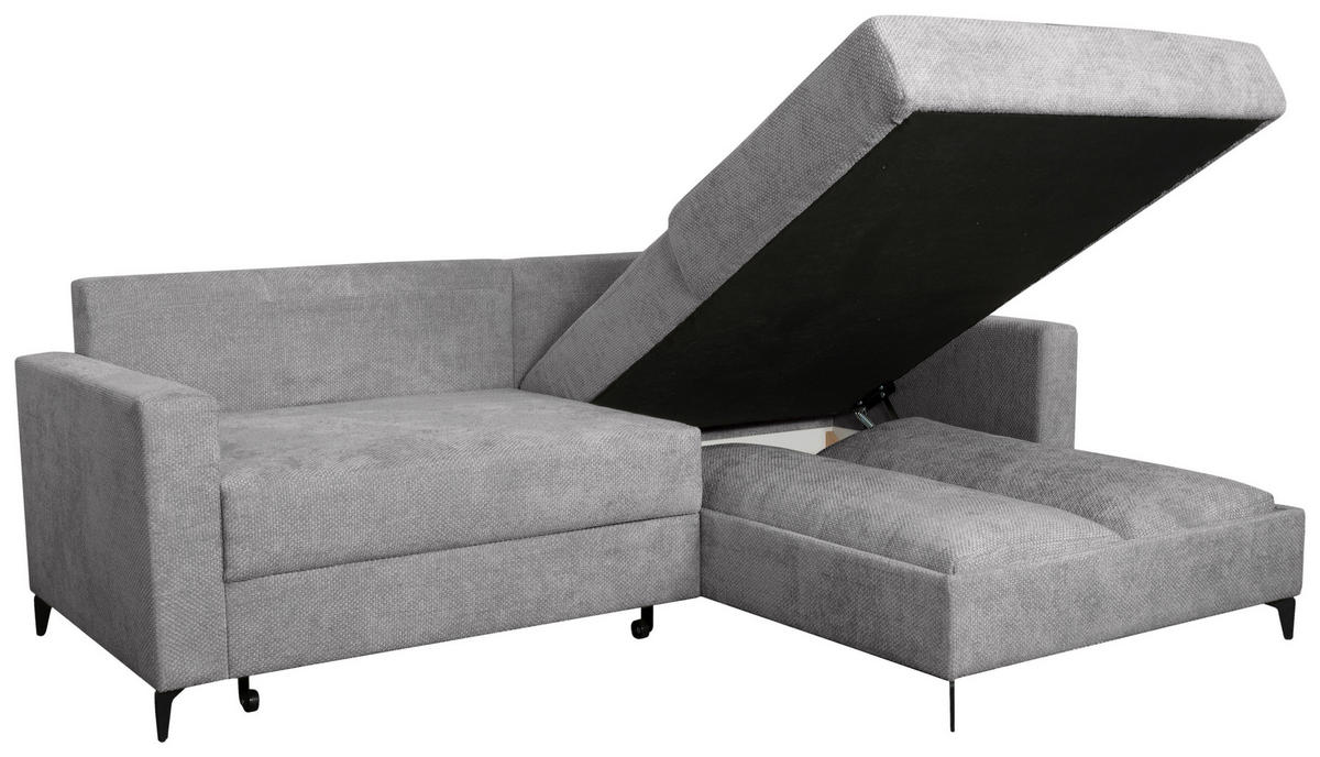 ECKSOFA Hellgrau Struktur  - Hellgrau/Schwarz, KONVENTIONELL, Textil/Metall (230/164cm) - Carryhome