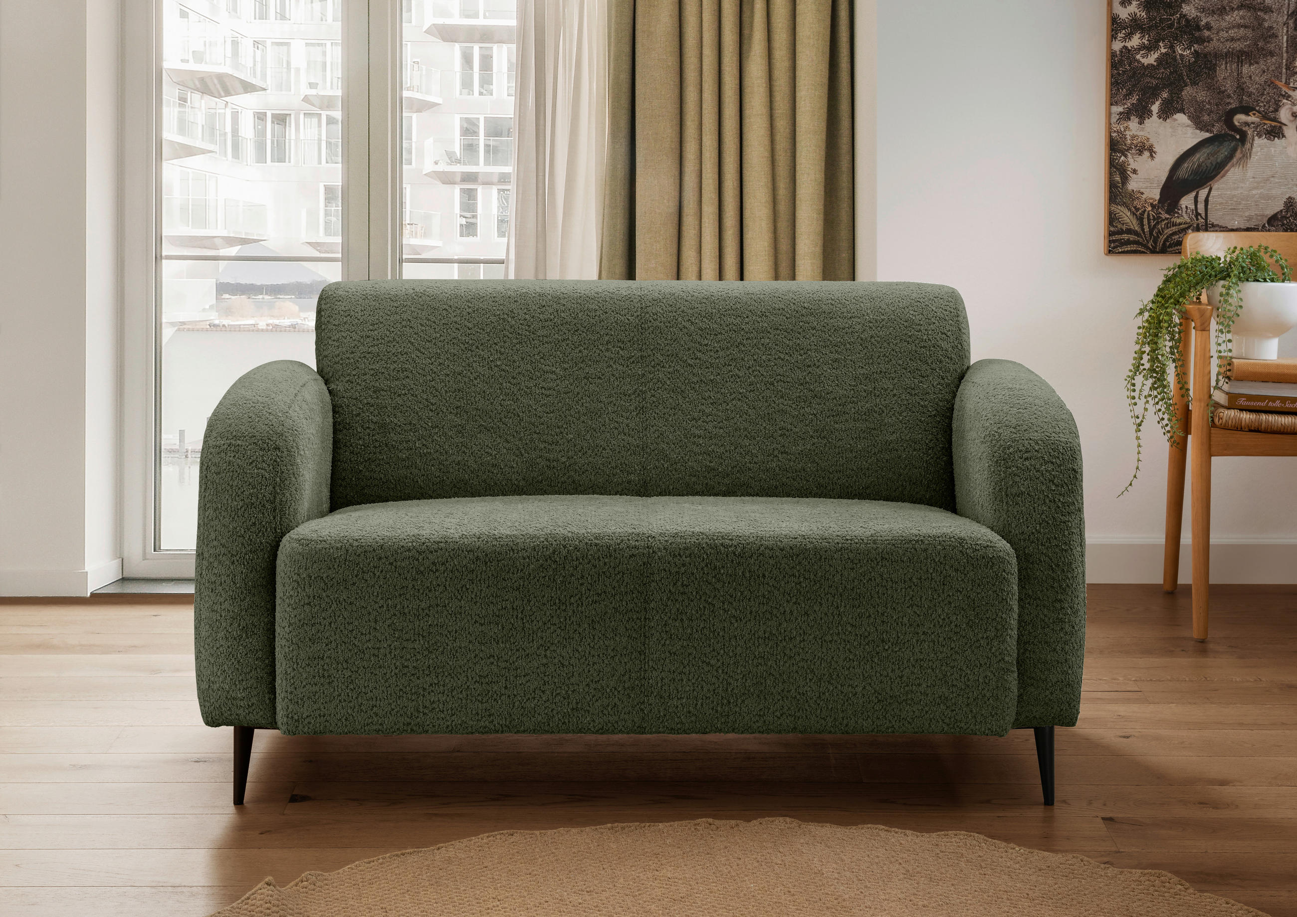 2-SITZER-SOFA in Bouclé Dunkelgrün  - Dunkelgrün/Schwarz, MODERN, Textil/Metall (140/76/90cm) - Livetastic