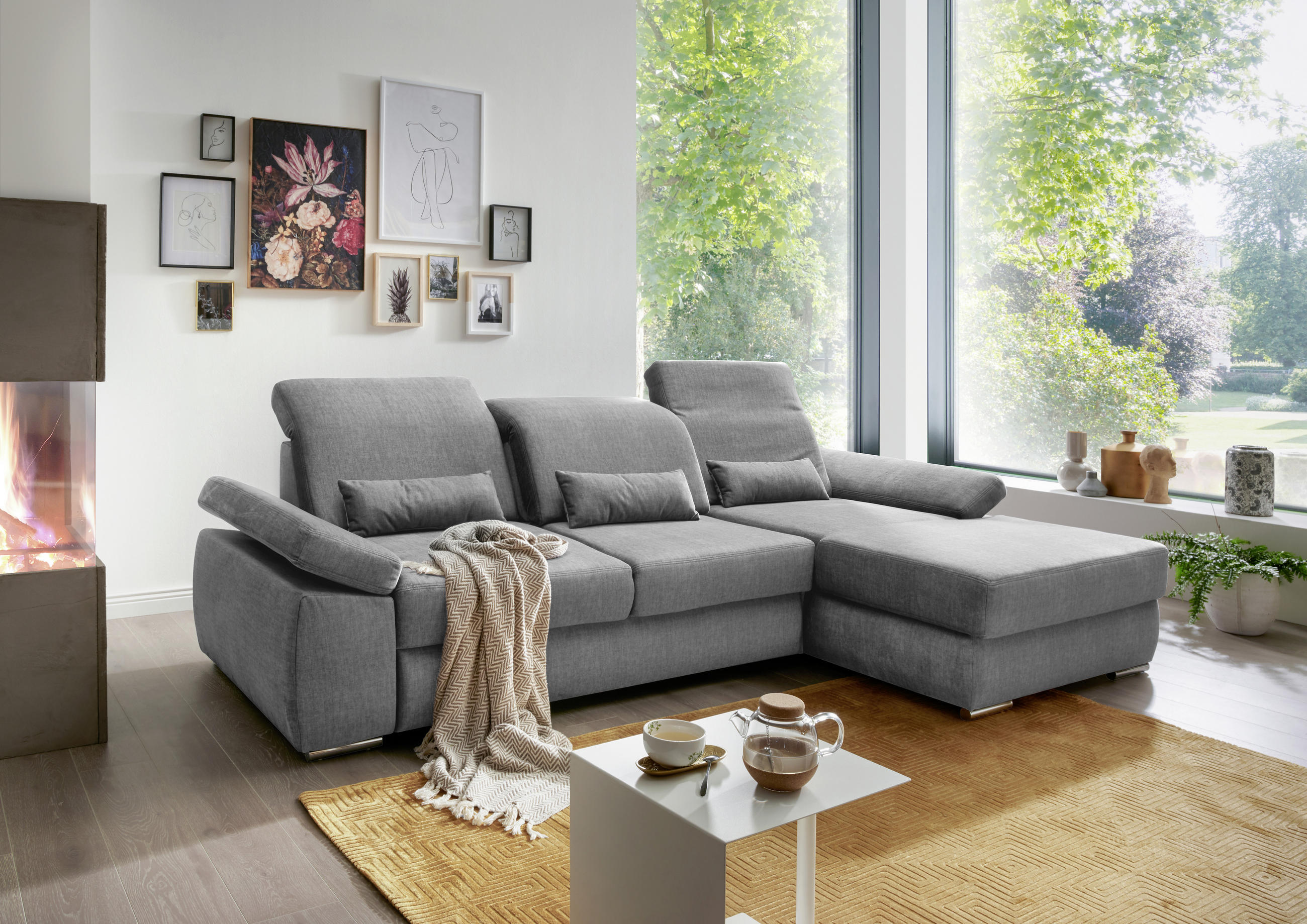 ECKSOFA Silberfarben Velours  - Chromfarben/Silberfarben, MODERN, Holz/Textil (295/188cm) - Livetastic