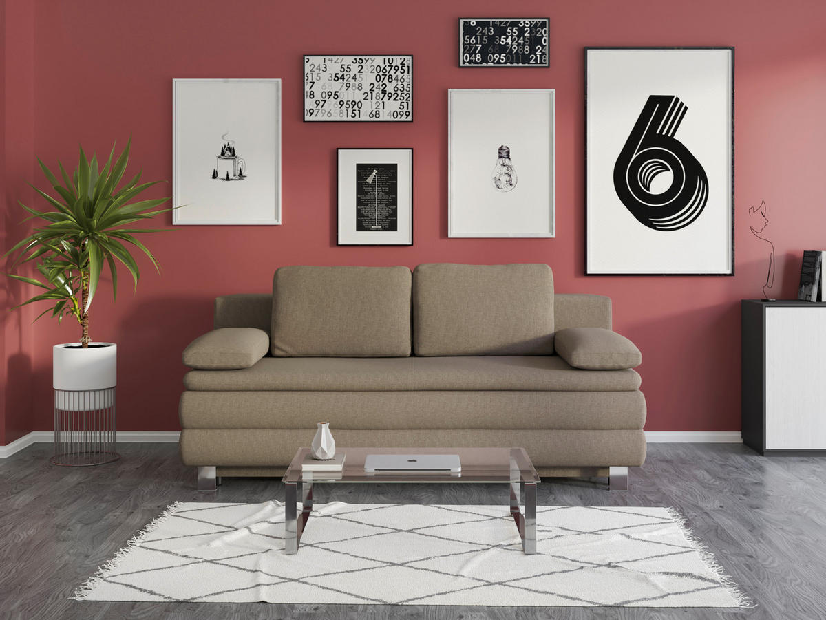 BOXSPRINGSOFA in Flachgewebe Taupe  - Taupe/Silberfarben, Design, Textil/Metall (202/96/105cm) - MID.YOU