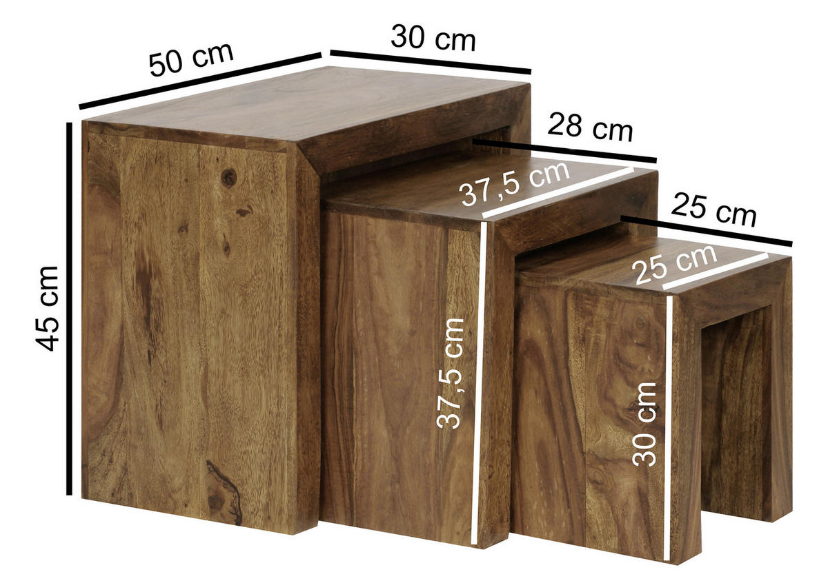 ASZTAL SZETT fa 50/30/45 cm   - sheesham, Design, fa (50/30/45cm) - MID.YOU