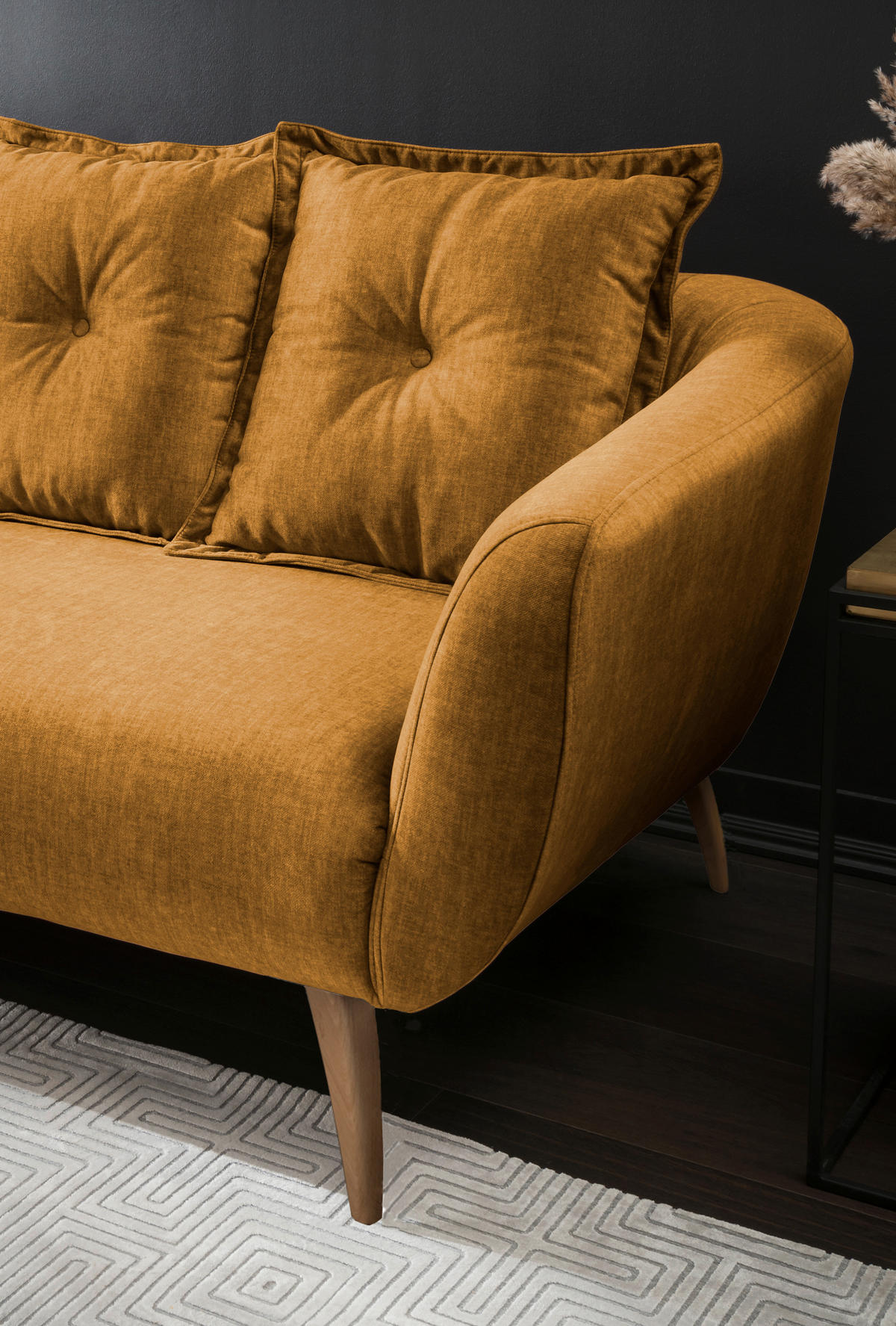 3-SITZER-SOFA  in Velours Gelb, Multicolor  - Gelb/Buchefarben, MODERN, Holz/Textil (236/94/103cm) - Livetastic