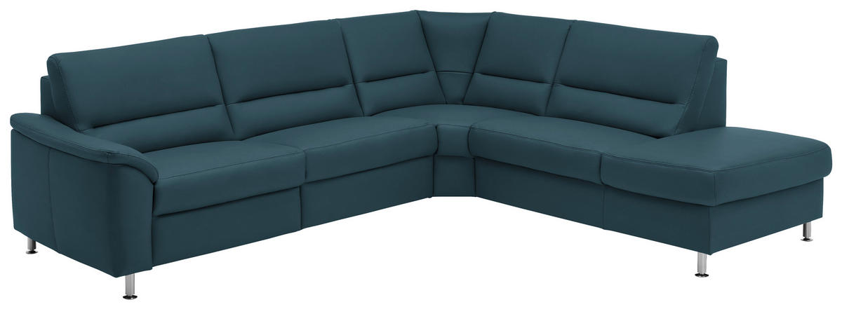ECKSOFA in Echtleder Blau  - Blau/Alufarben, Konventionell, Leder/Metall (290/249cm) - Beldomo Premium