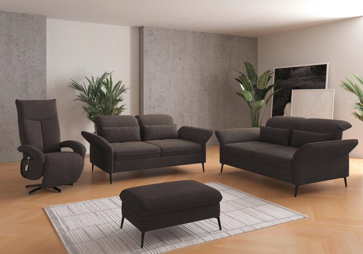 2,5-SITZER in Flachgewebe Graphitfarben  - Schwarz/Graphitfarben, KONVENTIONELL, Textil/Metall (189/92/123cm) - Sit & More