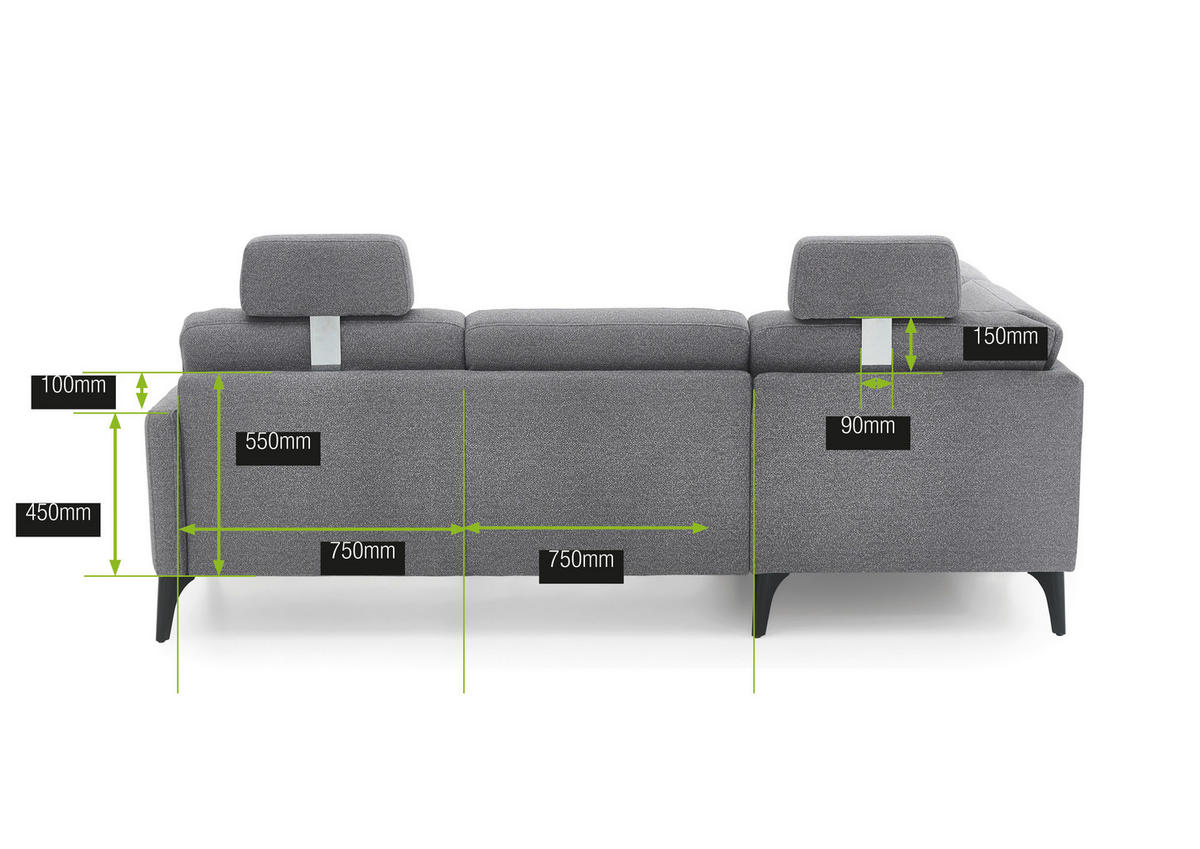 ECKSOFA Grau Flachgewebe  - Schwarz/Grau, KONVENTIONELL, Textil/Metall (218/255cm) - Elegando