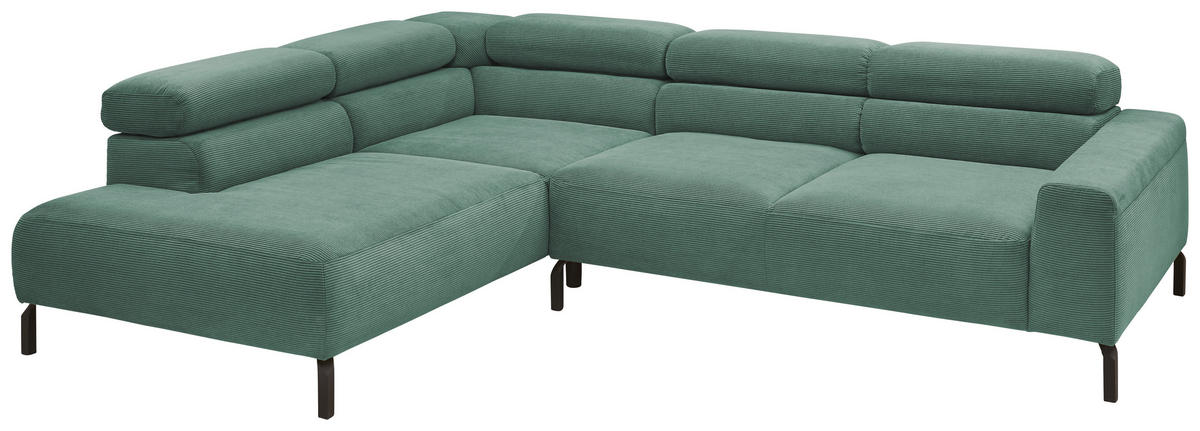 ECKSOFA inkl. Funktion Ottomane links  Grün Feincord  - Schwarz/Grün, Design, Textil/Metall (219/273cm) - Pure Home Lifestyle