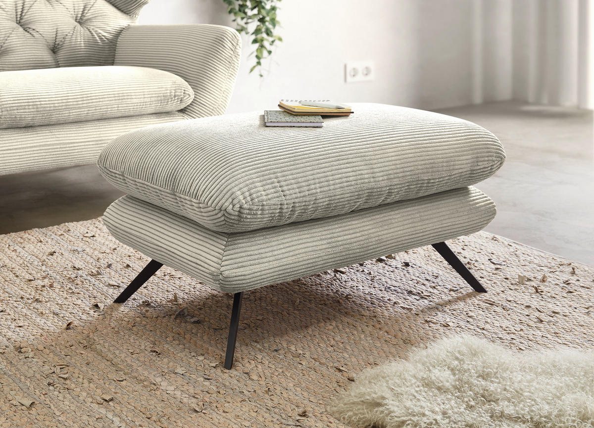 HOCKER Cord Hellgrau  - Hellgrau/Schwarz, MODERN, Textil/Metall (90/45/60cm) - Pure Home Lifestyle