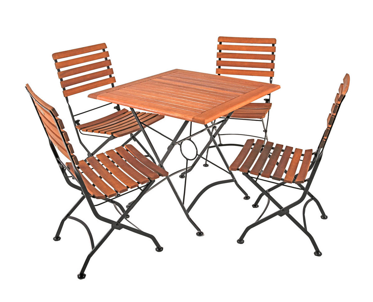 GARTENSET 5-teilig  - Eukalyptusholzfarben/Schwarz, Basics, Holz/Metall (46/90/39cm) - Gardenson