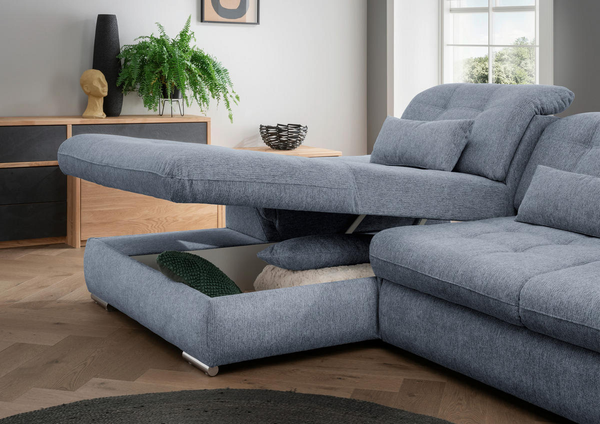 ECKSOFA in Chenille Hellblau  - Chromfarben/Anthrazit, Modern, Textil/Metall (184/314cm) - Livetastic