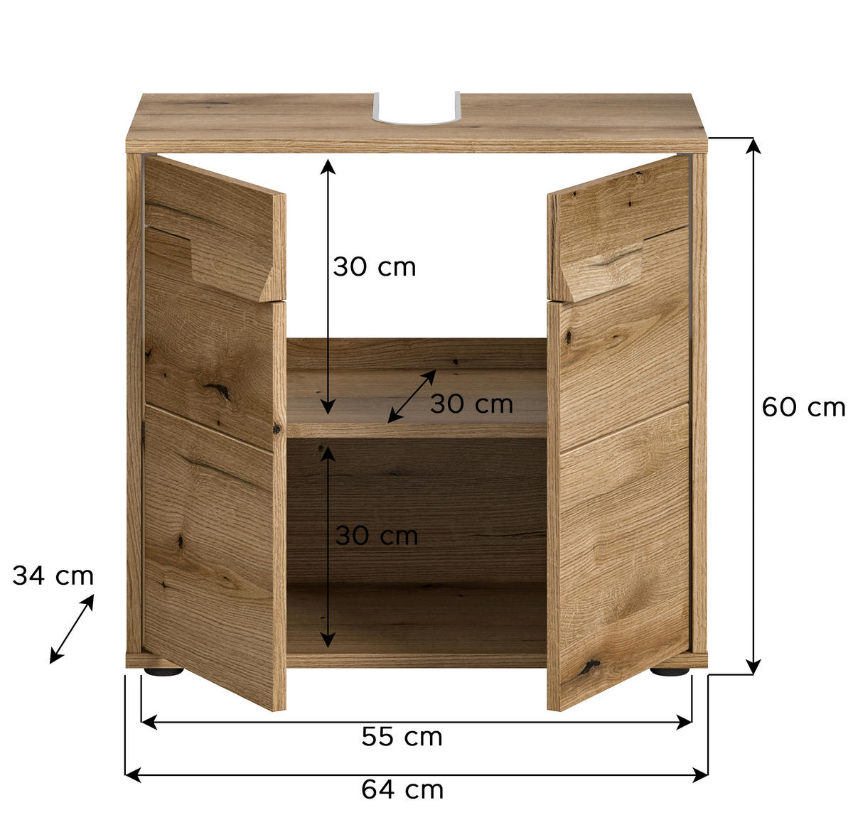 WASCHBECKENUNTERSCHRANK 64/60/34 cm  - Schwarz, MODERN, Holzwerkstoff (64/60/34cm) - MID.YOU
