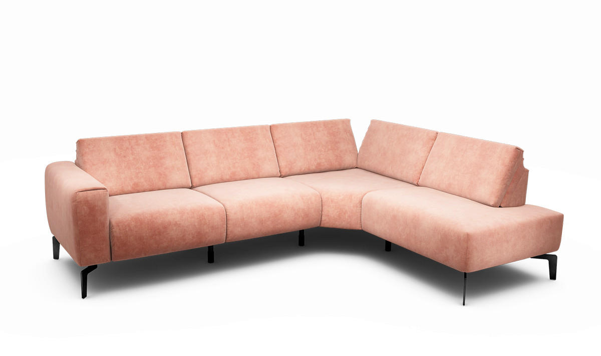 ECKSOFA in Samt Rosa  256/193 cm  - Schwarz/Rosa, Design, Textil/Metall (256/193cm) - SENSOO