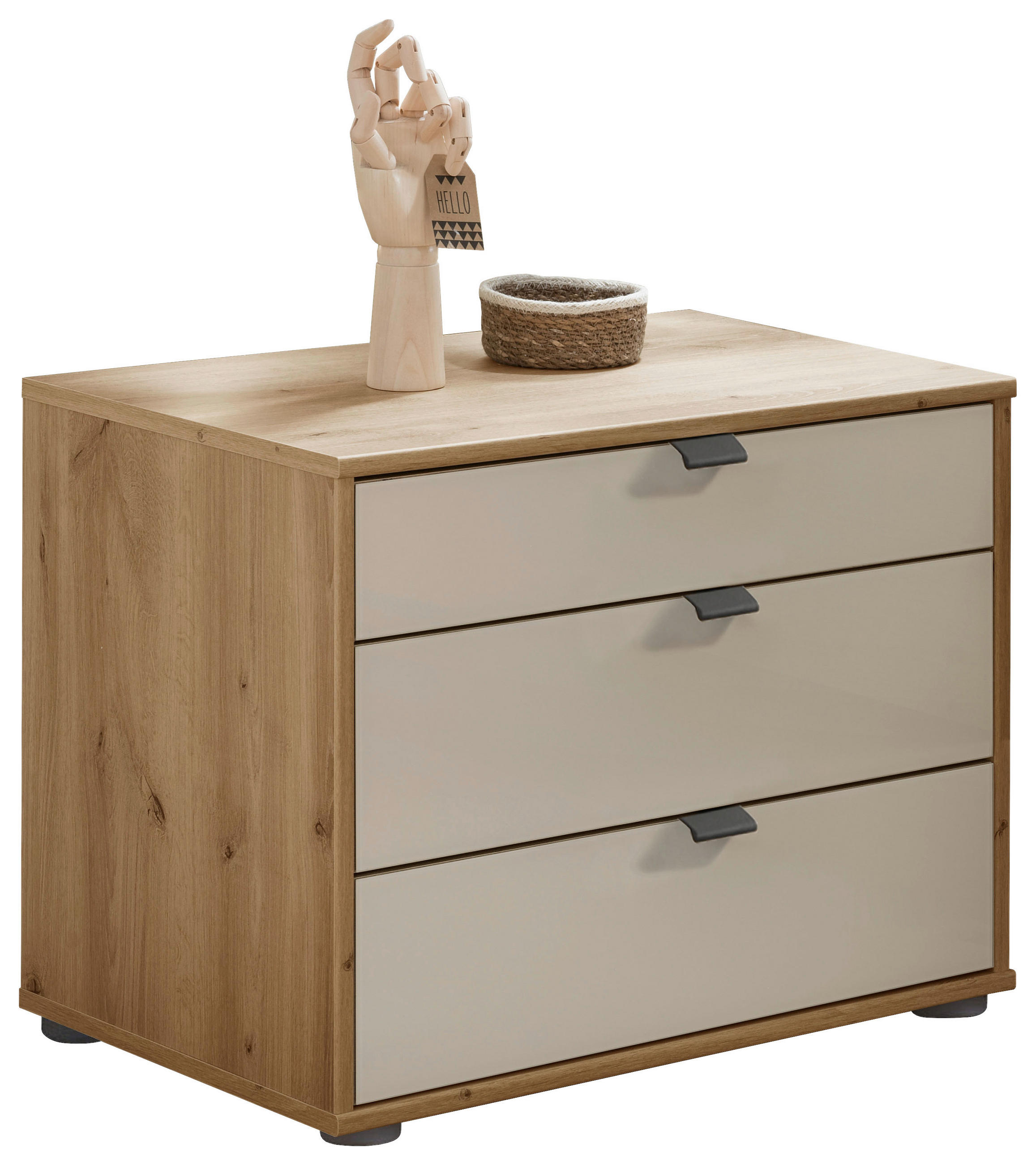 NACHTSCHRANK 60/48/43 cm  - Schieferfarben/Eiche Bianco, KONVENTIONELL, Glas/Holzwerkstoff (60/48/43cm) - Dieter Knoll