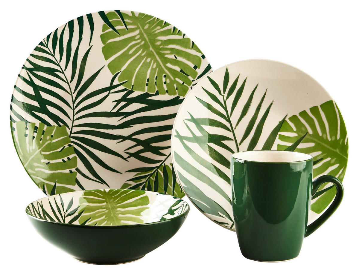 KOMPLETT SERVIS TROPICANA GRÜN 16 delar  - vit/grön, Basics, keramik - Creatable