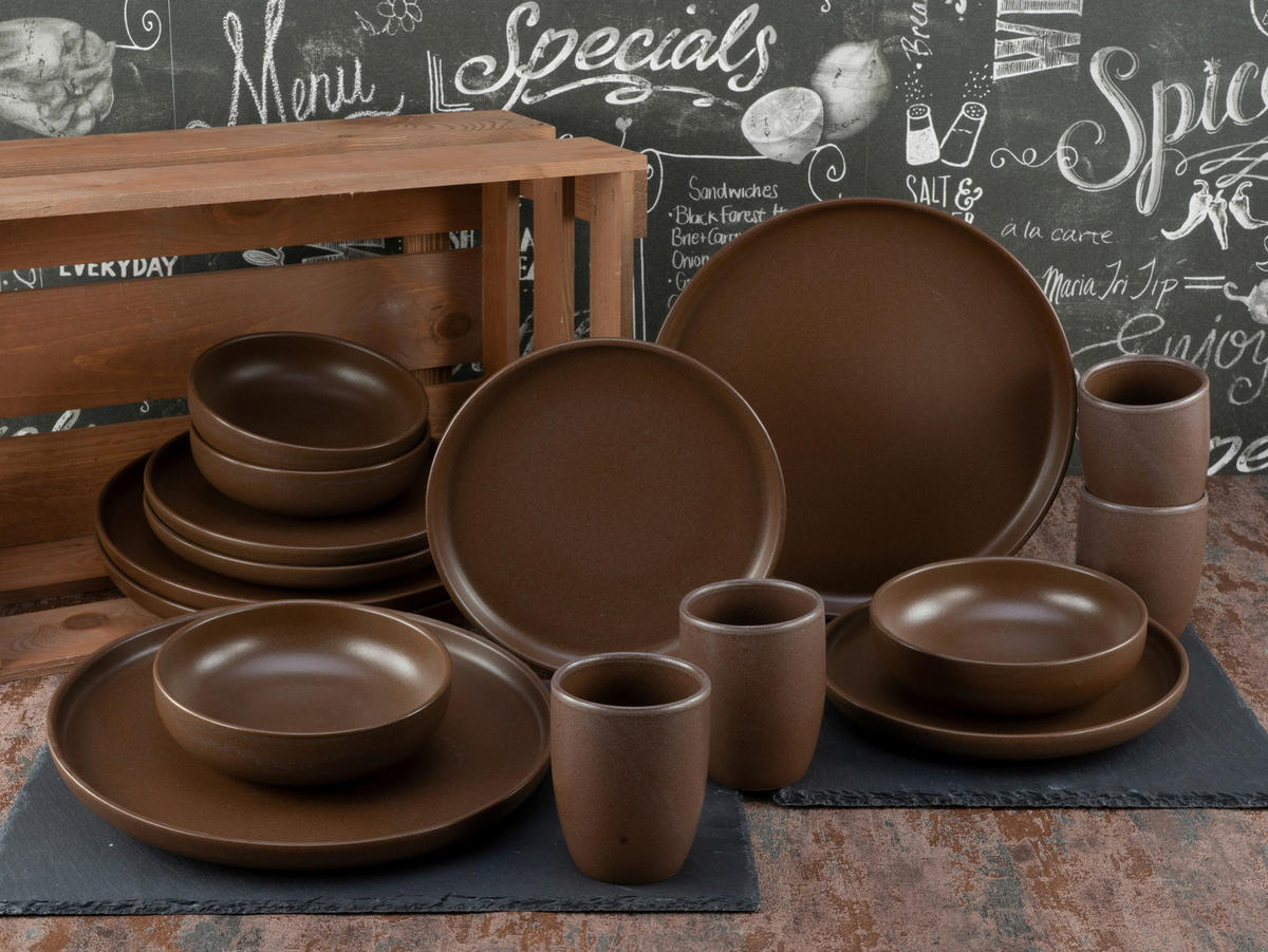 KOMBISERVICE Braun 16-teilig 4 Personen  - Braun, Trend, Keramik (43/40/37cm) - Creatable