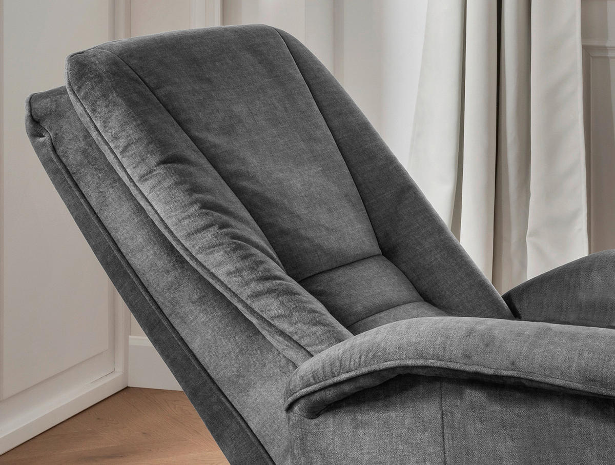 FERNSEHSESSEL  mit Relaxfunktion, Fußteilverstellung, Rücken echt Velours Dunkelgrau  - Dunkelgrau/Schwarz, Design, Kunststoff/Textil (77/107/88cm) - Livetastic