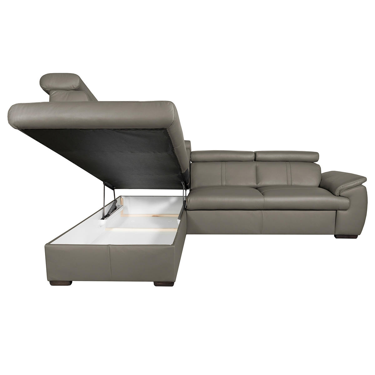 ECKSOFA  in Echtleder Schlammfarben  - Wengefarben/Schlammfarben, Design, Leder/Holz (211/265cm) - Livetastic
