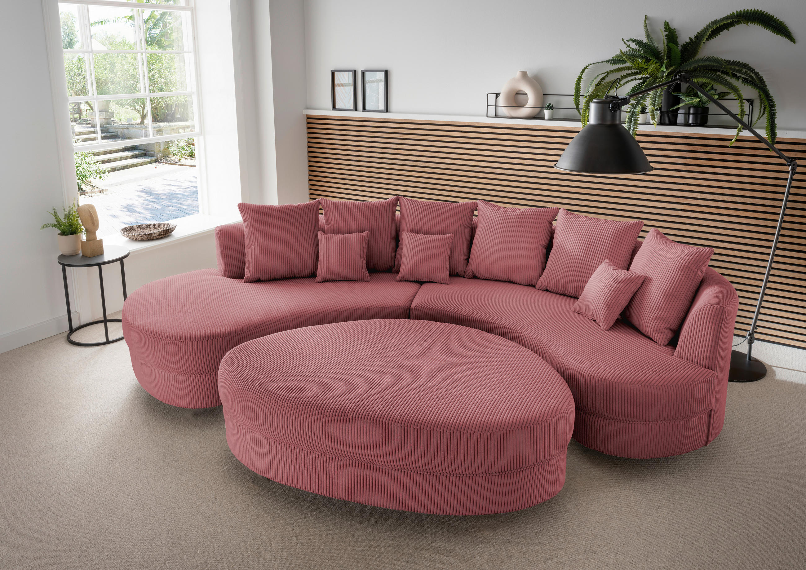 SJEDEĆA GARNITURA tekstil  boje koralja   - siva/boje koralja, Design, tekstil/plastika (160/300cm) - Livetastic