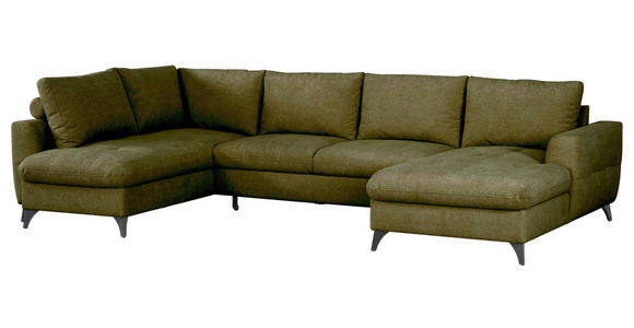 WOHNLANDSCHAFT Grün Chenille  - Schwarz/Grün, KONVENTIONELL, Textil/Metall (188/340/160cm) - Xora