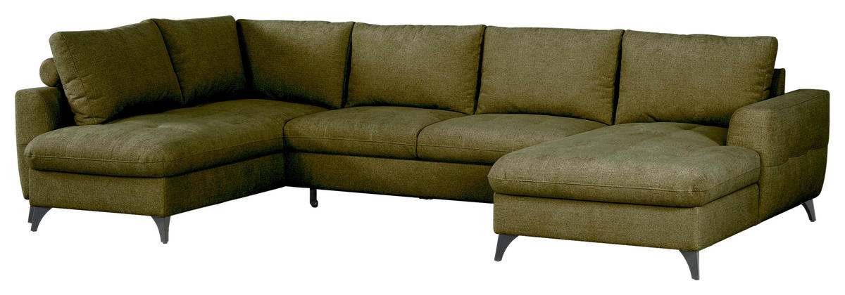 WOHNLANDSCHAFT Grün Chenille  - Schwarz/Grün, KONVENTIONELL, Textil/Metall (188/340/160cm) - Xora