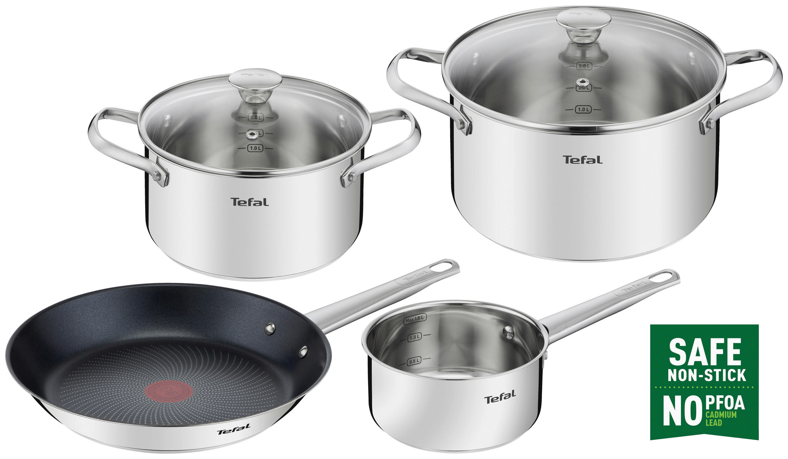 KASTRULLSET 4 delar - stålfärgad/klar, Basics, metall/glas - Tefal
