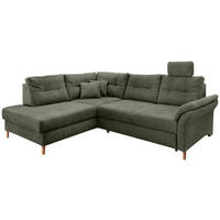ECKSOFA Dunkelgrün Chenille Bettkasten, Schlaffunktion, Sitztiefenverstellung, Kopfstütze, Liegefläche im Originalstoff  - Dunkelgrün/Naturfarben, MODERN, Holz/Textil (206/264cm) - Livetastic
