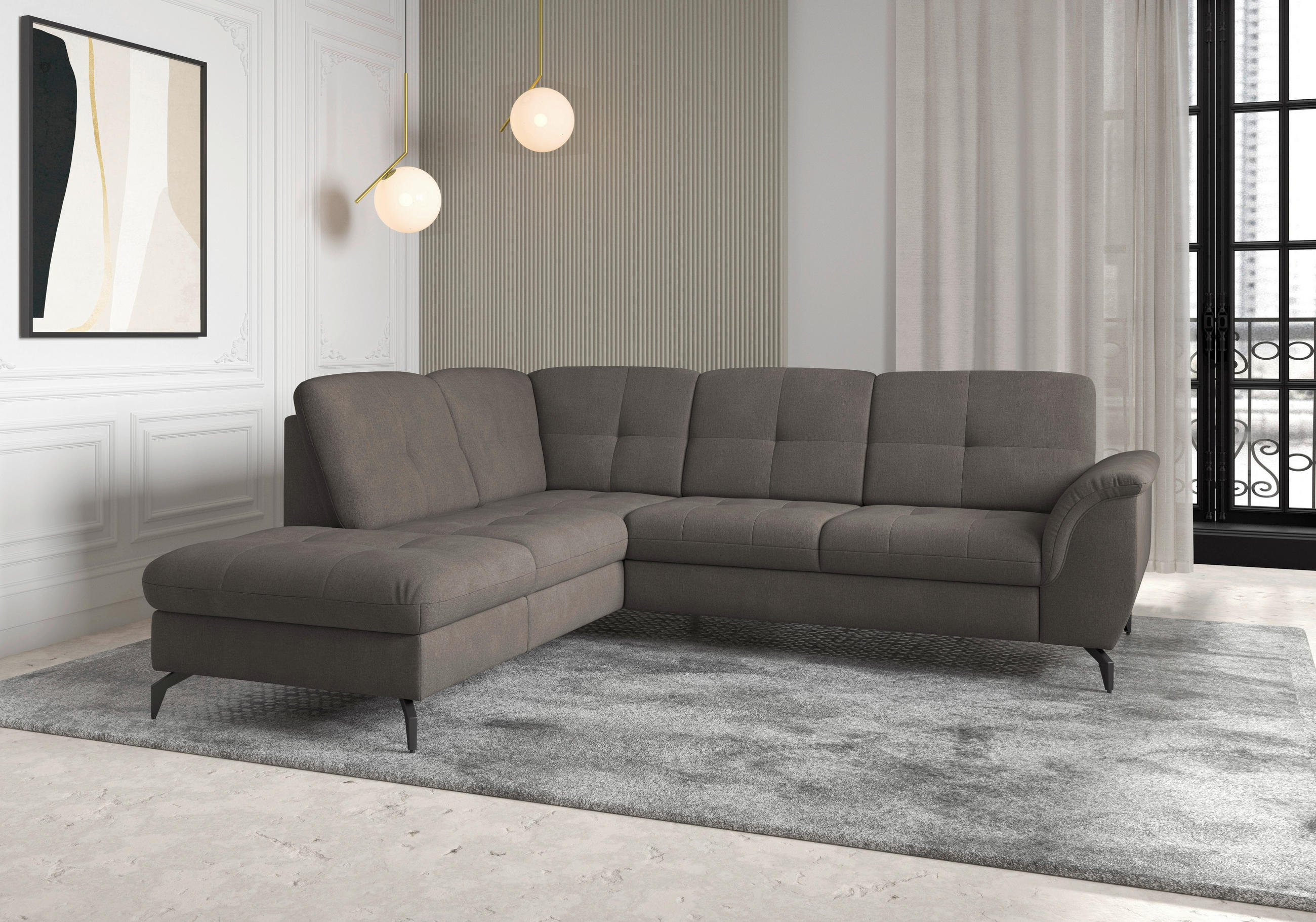 ECKSOFA in Flachgewebe Graphitfarben  - Schwarz/Graphitfarben, Modern, Textil/Metall (212/244cm) - Sit & More