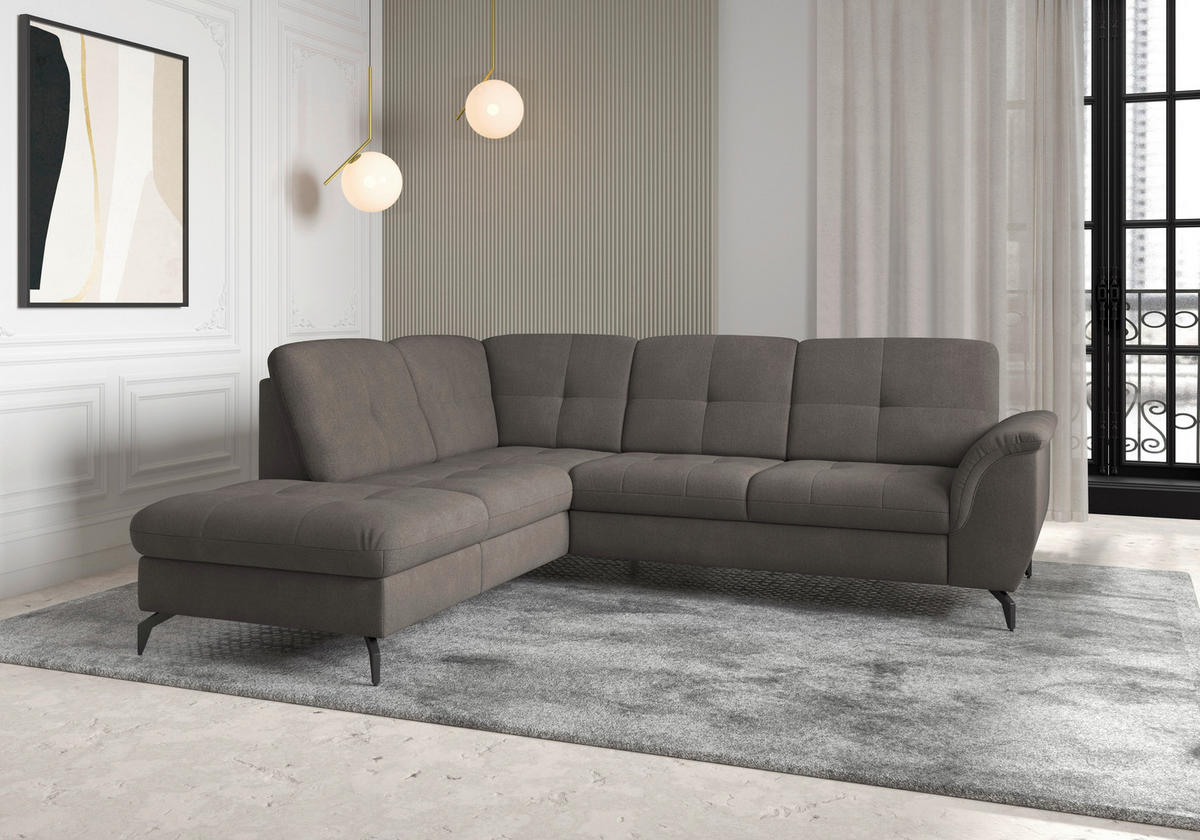 ECKSOFA ZORA E Graphitfarben Flachgewebe  - Schwarz/Graphitfarben, MODERN, Textil/Metall (212/244cm) - Sit & More