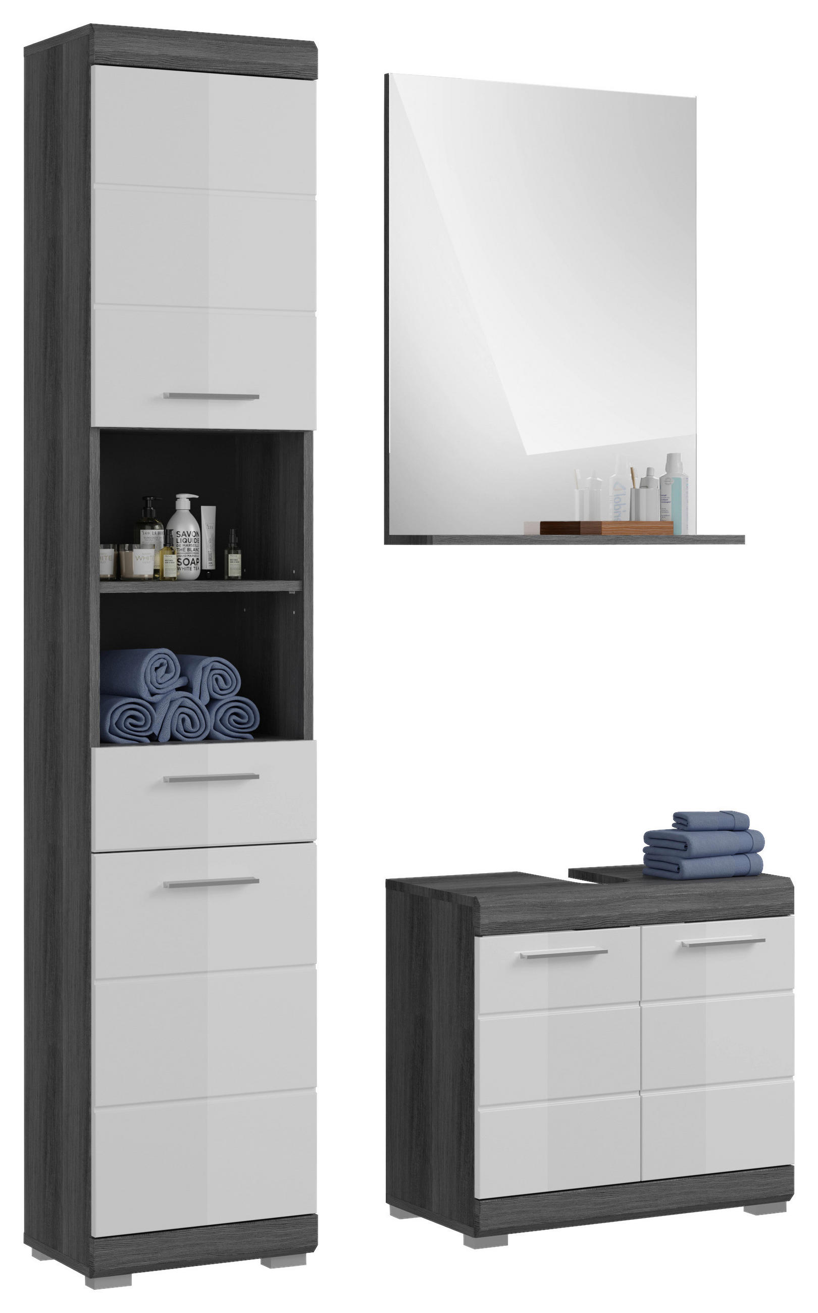 KOUPELNA antracitová, šedá, vysoce lesklá bílá  - šedá/barvy stříbra, Moderní, kompozitní dřevo/plast (97cm) - MID.YOU