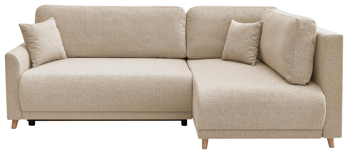 ECKSOFA MILOS Creme Cord Rückenkissen, Bettkasten, Schlaffunktion, Rücken echt  - Creme/Naturfarben, Design, Textil (224/148cm) - P & B
