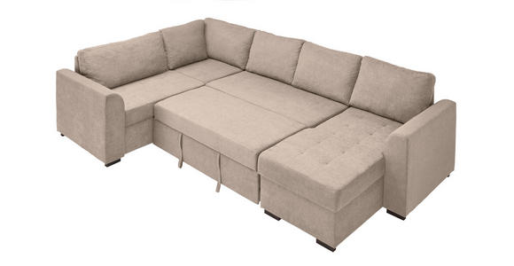 WOHNLANDSCHAFT  in Webstoff Beige  - Beige/Schwarz, Design, Kunststoff/Textil (205/311/160cm) - Xora