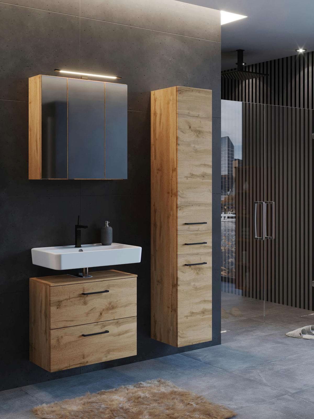 BADEZIMMER  in 90 cm  - Eichefarben, MODERN, Holzwerkstoff (90cm) - Held