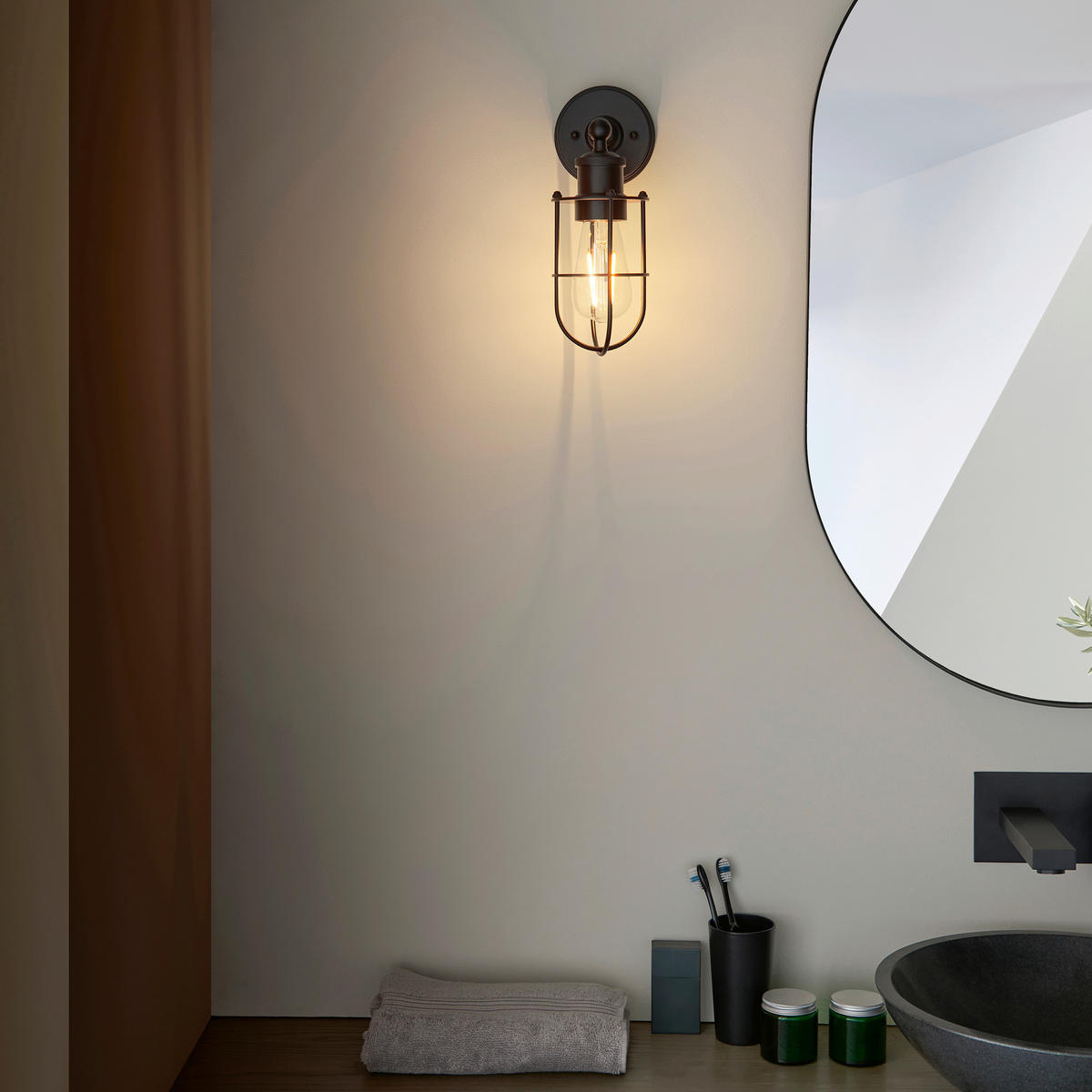 BADEZIMMER-WANDLEUCHTE - Messingfarben/Schwarz, KONVENTIONELL, Metall (11/28.6cm) - ENDON