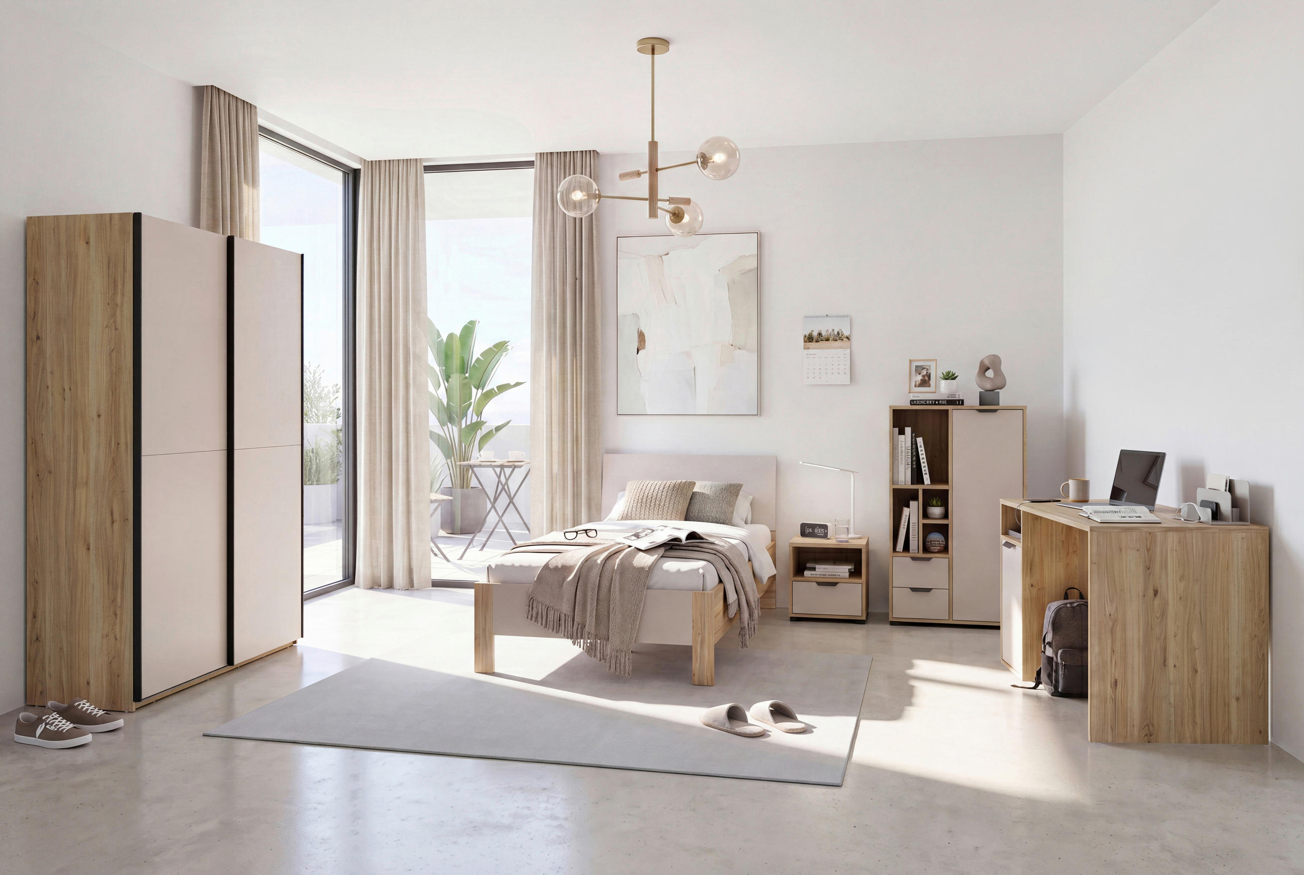 JUGENDZIMMER - Kaschmir/Eichefarben, Basics, Holzwerkstoff (90/200cm) - Milino