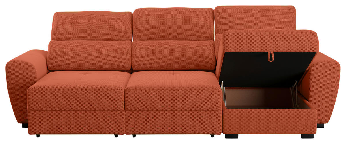 ECKSOFA in Velours Terracotta  - Terracotta/Schwarz, Konventionell, Kunststoff/Textil (285/177cm) - MID.YOU