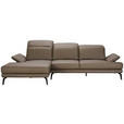 ECKSOFA in Echtleder Graubraun  - Graubraun/Schwarz, Design, Leder/Metall (184/288cm) - Novel