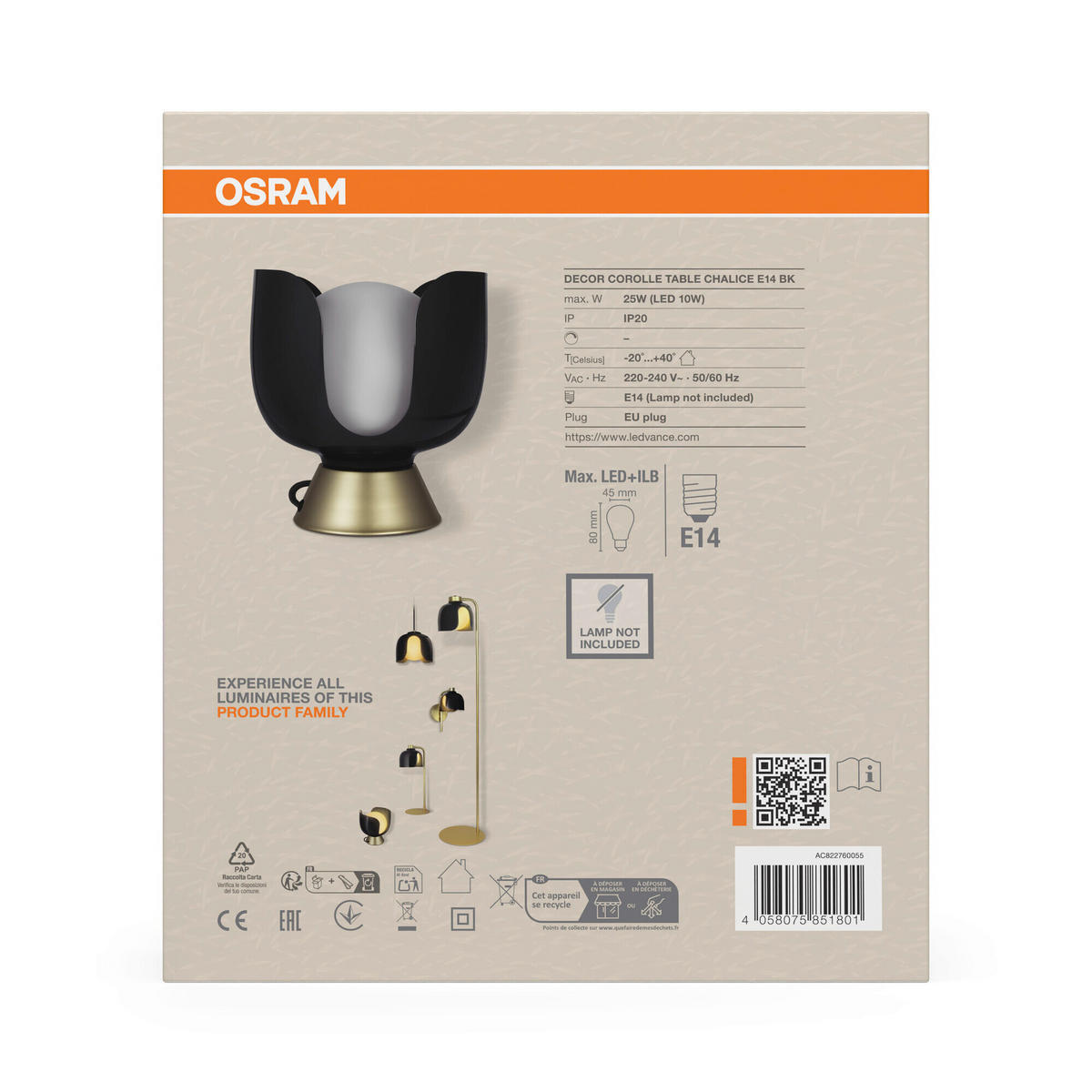 TISCHLEUCHTE 20/21 cm   - Schwarz, Basics, Metall (20/21cm) - Osram