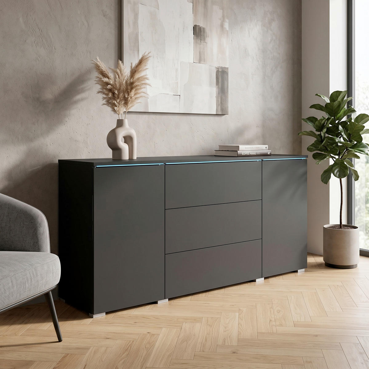 SIDEBOARD Vera 150/67,9/39,5 cm 3 Schublade(n)  - Schwarz/Graphitfarben, Basics, Holzwerkstoff/Kunststoff (150/67,9/39,5cm) - P & B
