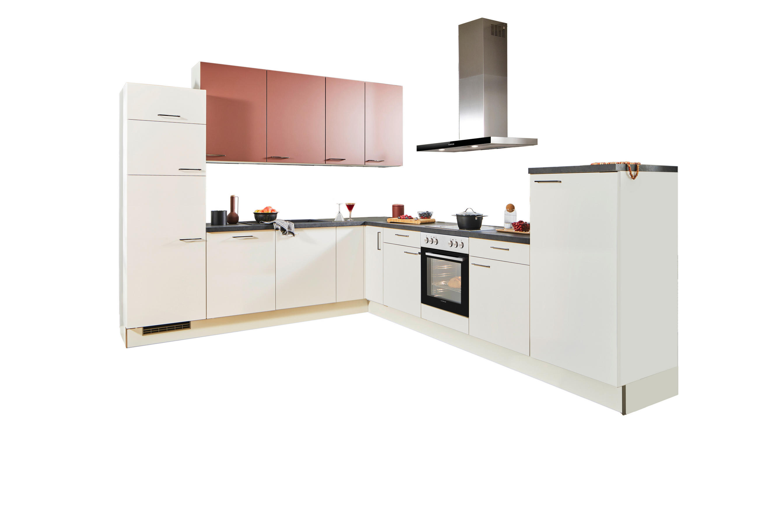 ECKKÜCHE 270/330 cm  in Rot, Weiß  - Rot/Schwarz, Design, Holzwerkstoff/Metall (270/330cm) - Xora