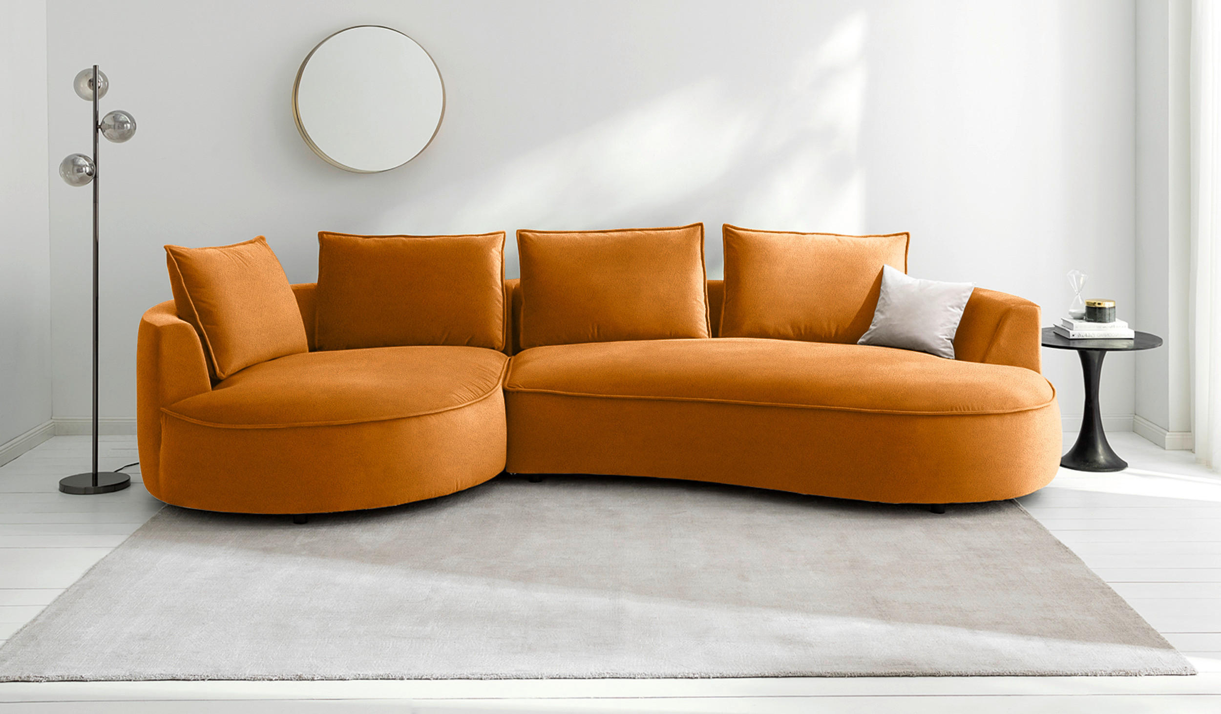 BIGSOFA Samt Rostfarben  - Rostfarben/Schwarz, Design, Kunststoff/Textil (154/82/322cm) - home24