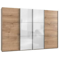 SCHWEBETÜRENSCHRANK 350/236/65 cm 4-türig Weiß, Eichefarben  - Chromfarben/Eichefarben, MODERN, Holzwerkstoff (350/236/65cm) - MID.YOU