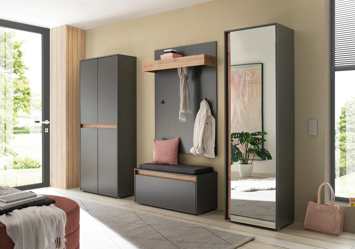 GARDEROBE 5-teilig  in 255/200/40 cm  - Anthrazit/Eiche Wotan, Design, Glas/Holzwerkstoff (255/200/40cm) - Modante