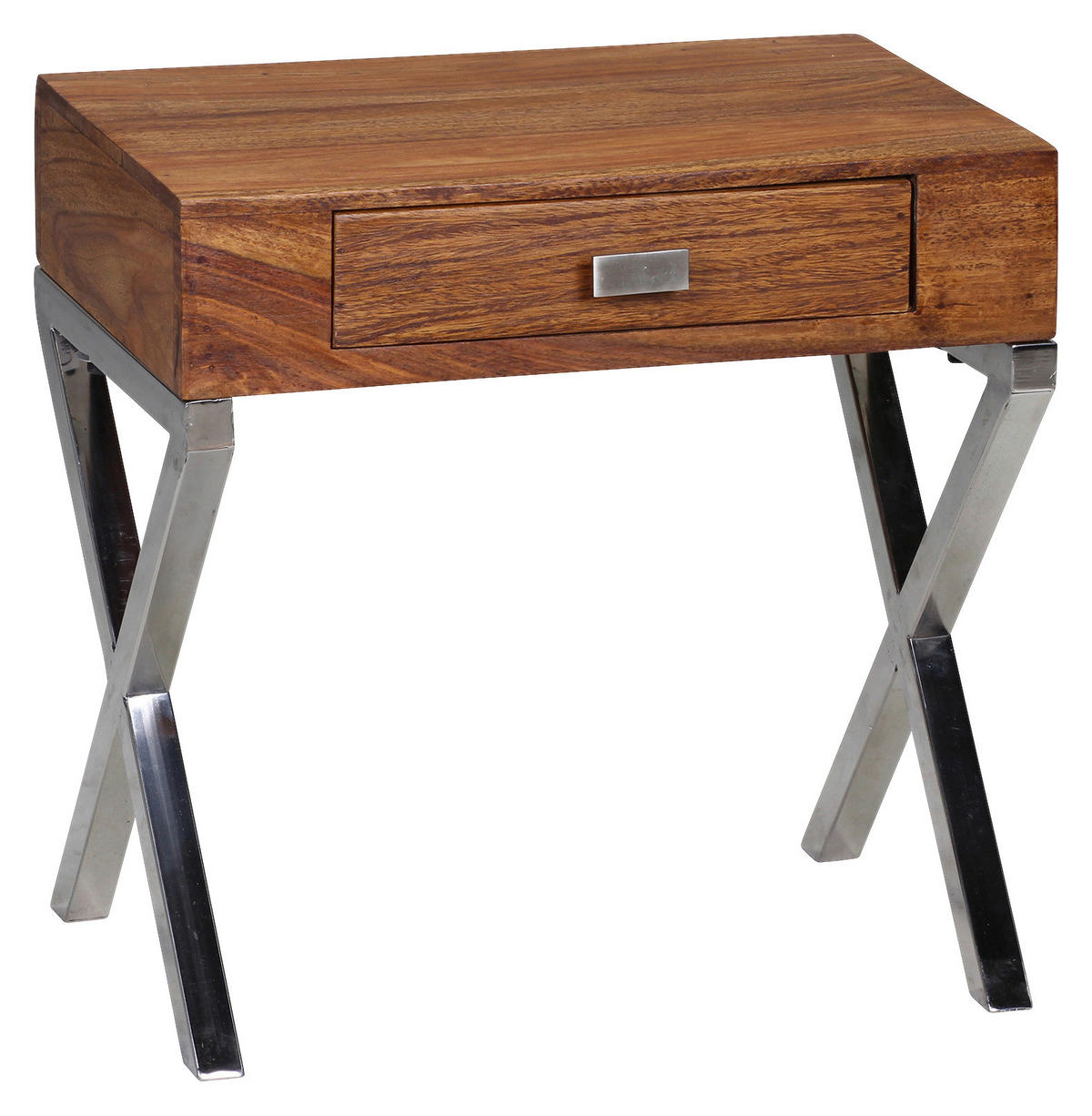 NOČNÝ STOLÍK, indický palisander, 45/45/50 cm - chrómová, Modern, kov/drevo (45/45/50cm) - MID.YOU