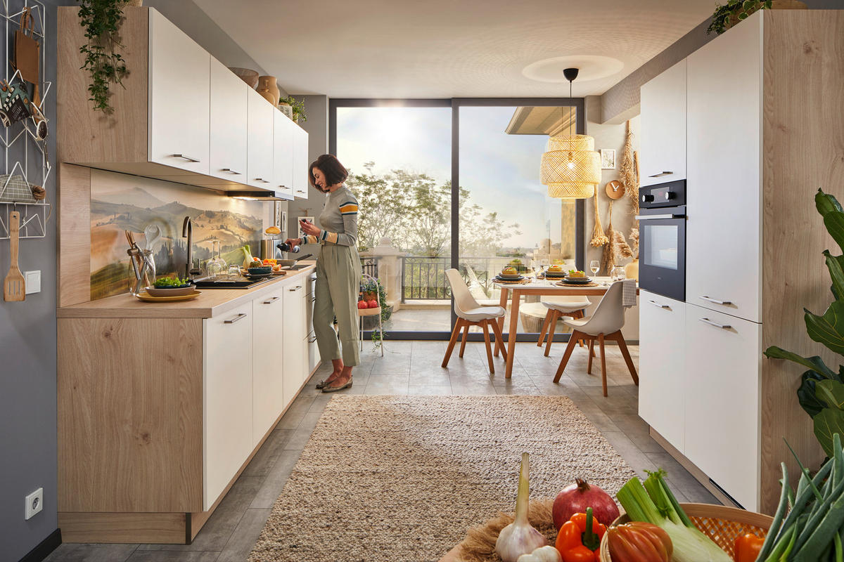 KUCHYNSKÁ LINKA WIN 300 - magnóliová/farba ušľachtilej ocele, Konventionell, kov/kompozitné drevo (300cm) - Welnova