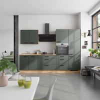 KÜCHENBLOCK Easytouch 300 cm  in Eichefarben, Dunkelgrün  - Dunkelgrün/Eichefarben, MODERN, Holzwerkstoff/Metall (300cm) - Nobilia