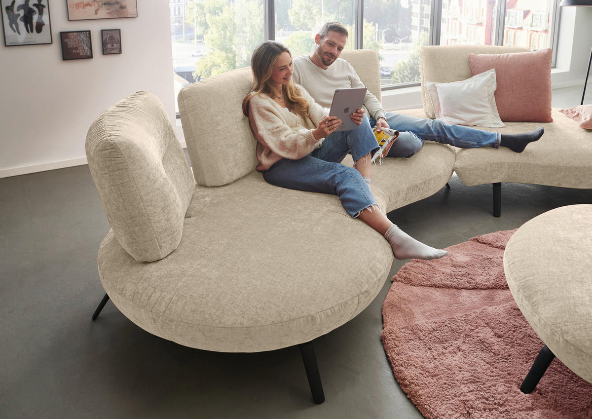 BIGSOFA Flachgewebe Creme  - Creme/Schwarz, Design, Textil/Metall (456/93/138cm) - Moderano