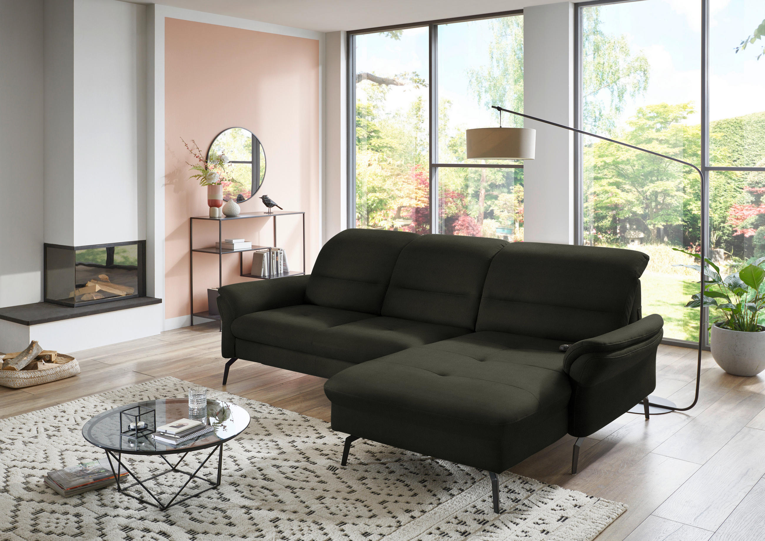 ECKSOFA in Flachgewebe Dunkelgrün  - Dunkelgrün/Schwarz, Konventionell, Textil/Metall (260/181cm) - Beldomo Speed